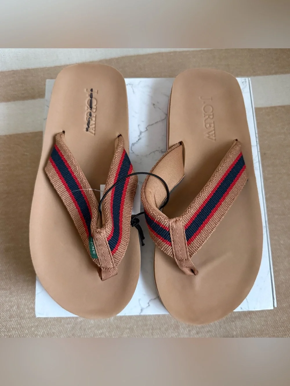 J.Crew Men's Striped Flip Flops Beige Multi Stripe Size 8 New